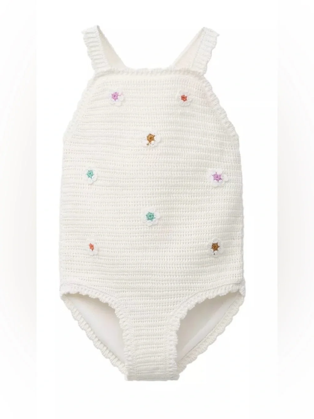 Zara White Crochet One-Piece with Multicolor Floral Accents, Size 4